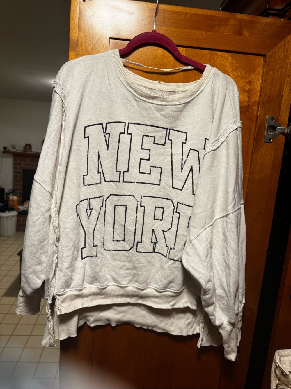 Free People Camden New York Graphic Crewneck Sweatshirt - Cream
